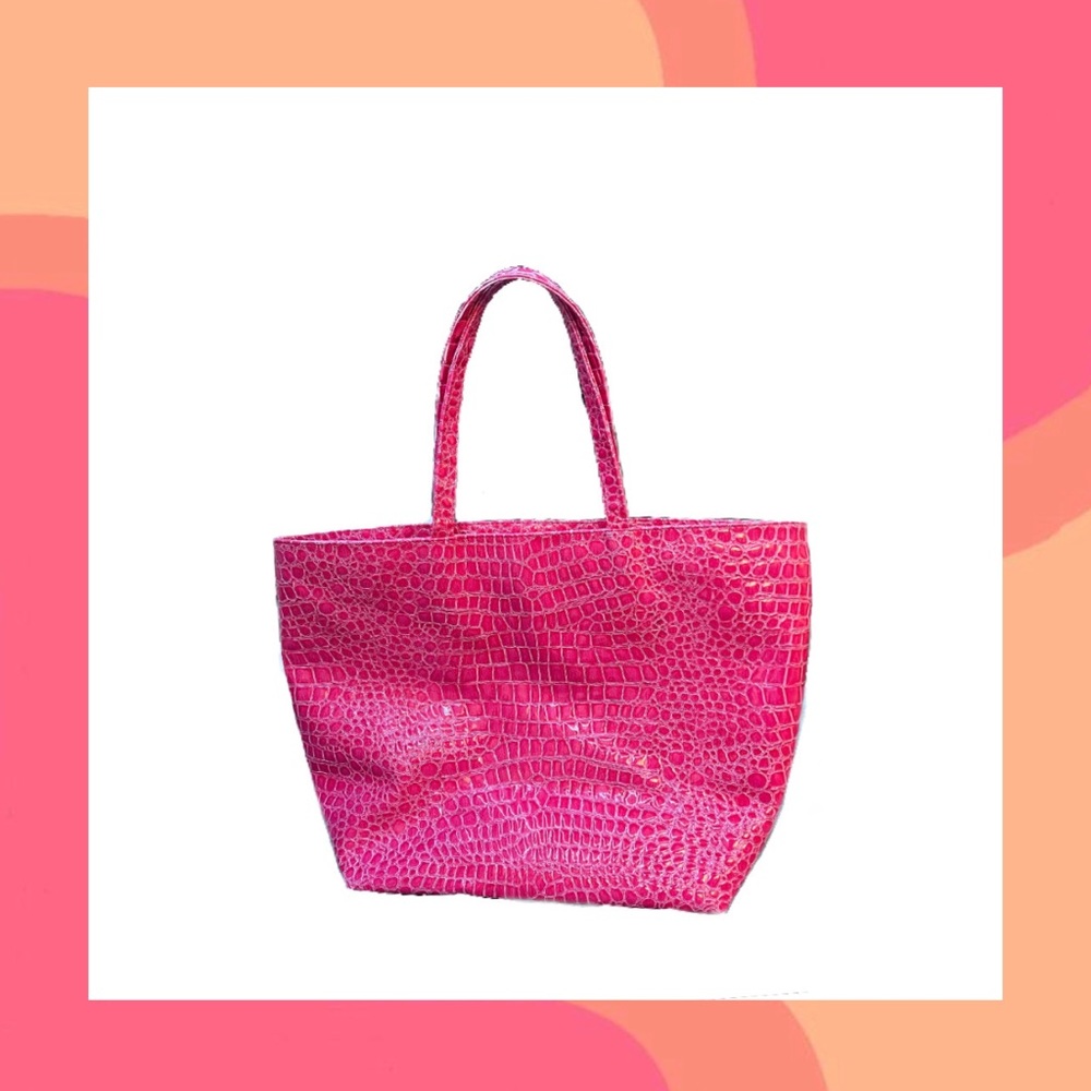 PINK FAUX LEATHER SNAKE SKIN BAG